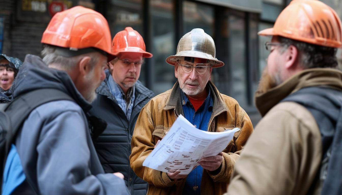 bluecollar folks discussing finance on the streets